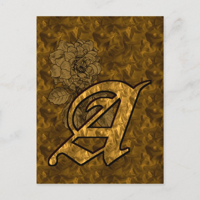 Monogram initial A elegant guldpeonyblomma Vykort (Framsida)