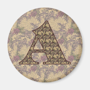 Monogram initial A Elegant Vintage Blommig Magnet