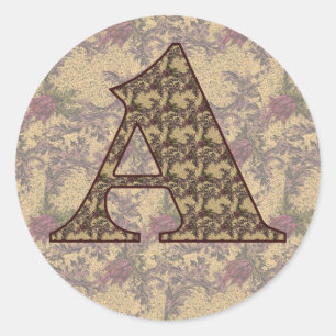 Monogram initial A Elegant Vintage Blommig Runt Klistermärke