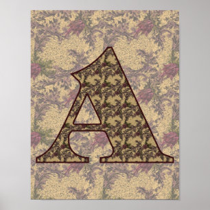Monogram initial A elegant vintage blomster Poster