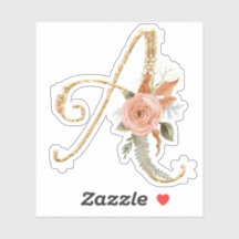 Monogram Initial A Guld Glitter Peony Ro Blommigt