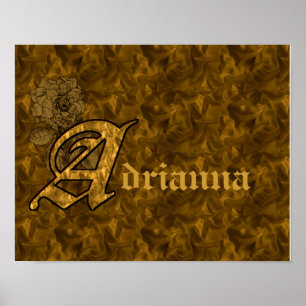 Monogram initial A Guld Peony Blomma Personlig Poster