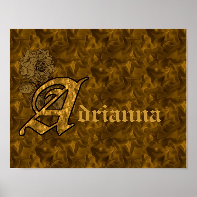 Monogram initial A Guld Peony Blomma Personlig Poster (Framsidan)