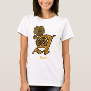 Monogram initial A Guld Peony Blomma Personlig T Shirt