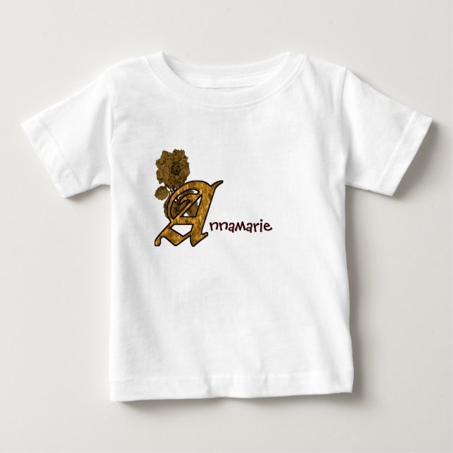 Monogram initial A Guld Peony Personlig Tee (Framsida)