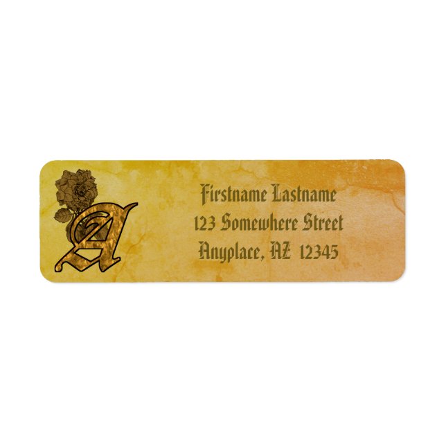 Monogram initial A Guld Peony Returadress  Etikett (Framsidan)