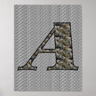 Monogram initial A Hortensia blommor Poster