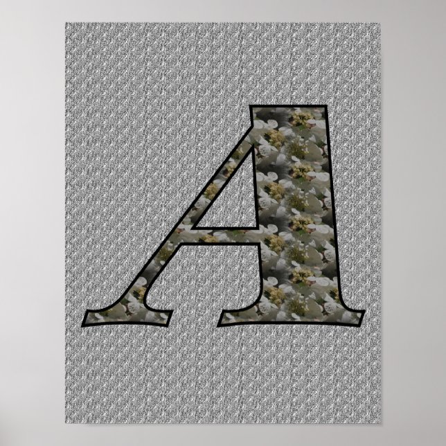 Monogram initial A Hortensia blommor Poster (Framsidan)