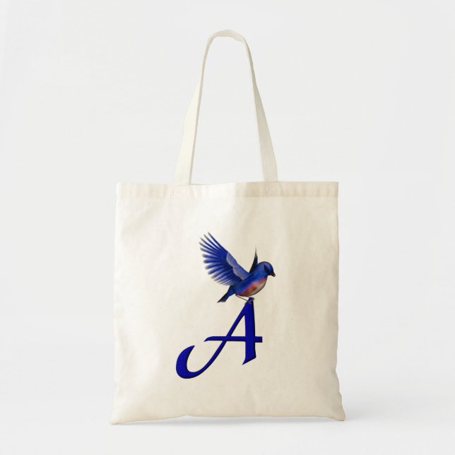 Monogram initial A med blåfågelstilande handväskor Tygkasse (Framsidan)