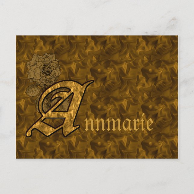 Monogram initial A namn guld peony personlig Vykort (Framsida)