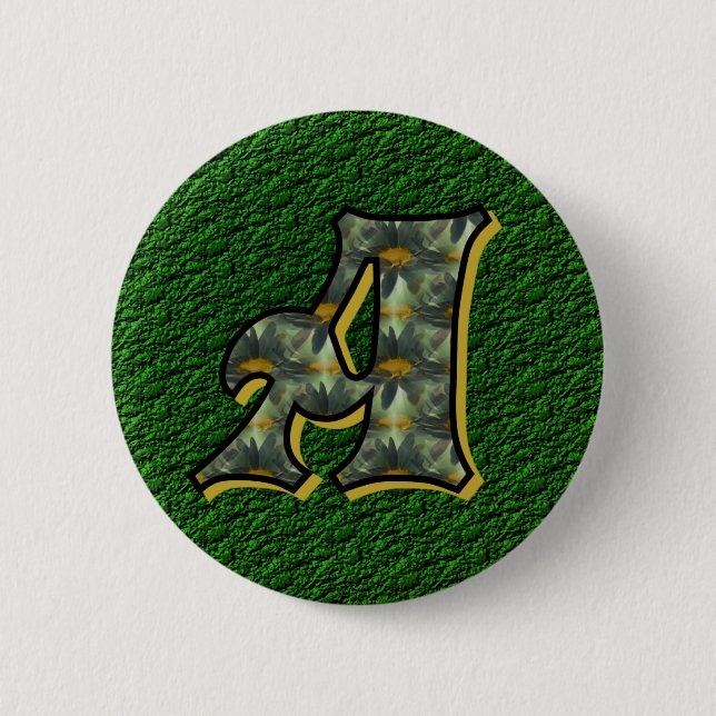 Monogram initial A Tusenskönor Blommig konst Knapp (Framsida)