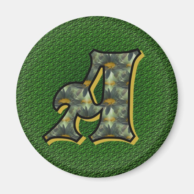 Monogram initial A Tusenskönor Blommig konst Magnet (Framsidan)