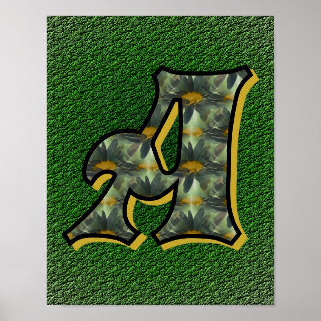 Monogram initial A Tusenskönor Blommig konst Poster (Framsidan)
