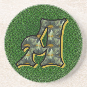 Monogram initial A Tusenskönor Blommig konst Underlägg Sandsten