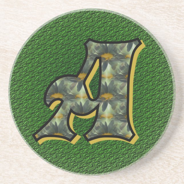 Monogram initial A Tusenskönor Blommig konst Underlägg Sandsten (Framsidan)