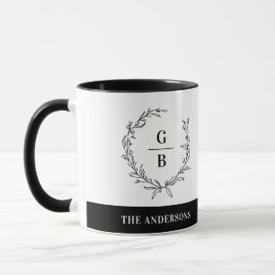 Monogram initial andningsmodern elegant för par mugg