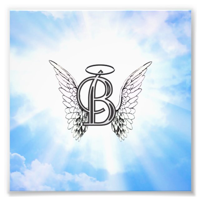 Monogram initial B alphabet brev med ängeln vinge Fototryck (Framsidan)