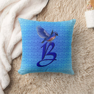 Monogram initial B blåfågel Kudde