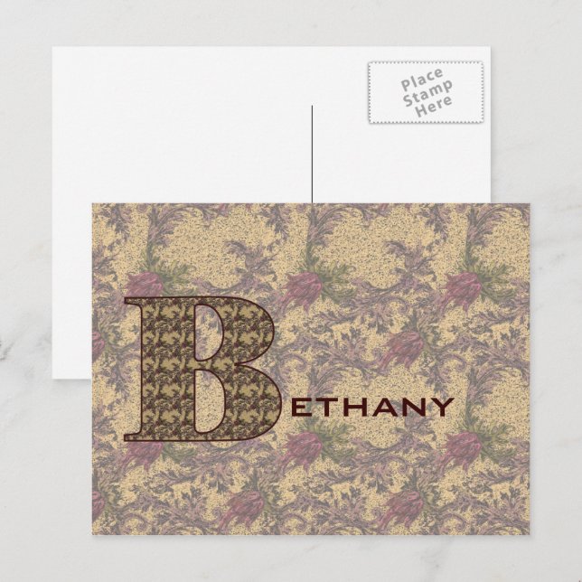Monogram initial B Elegant blomsterdesign Personli Vykort (Fram/baksida)