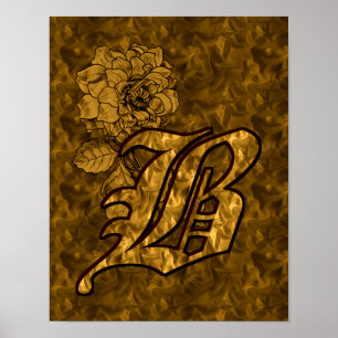 Monogram initial B Elegant guld peony blomma Poster
