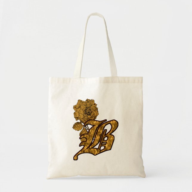 Monogram initial B Elegant guld peony blomma Tygkasse (Framsidan)