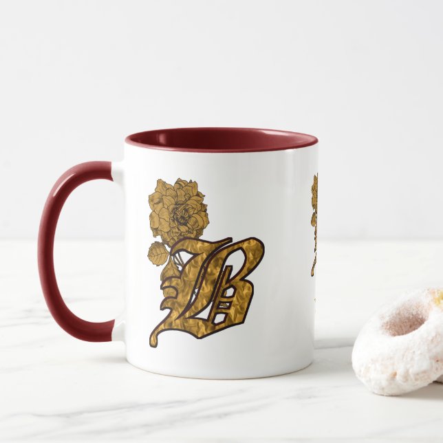 Monogram initial B Elegant guld peony Personlig Mugg (Med munk)