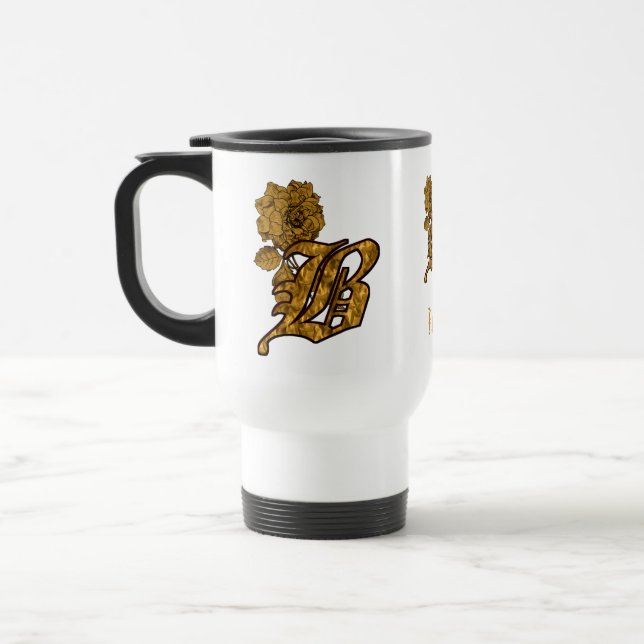Monogram initial B Elegant guld peony Personlig Resemugg (Vänster)