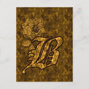 Monogram initial B elegant guld pion blomma Vykort