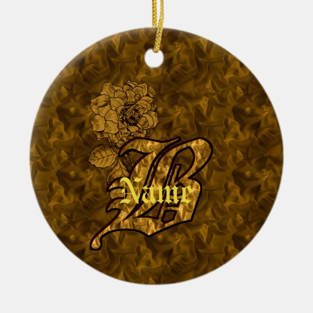 Monogram initial B Elegant guldpeonyblomma Julgransprydnad Keramik (Framsidan)