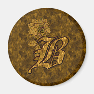 Monogram initial B Elegant guldpeonyblomma Magnet