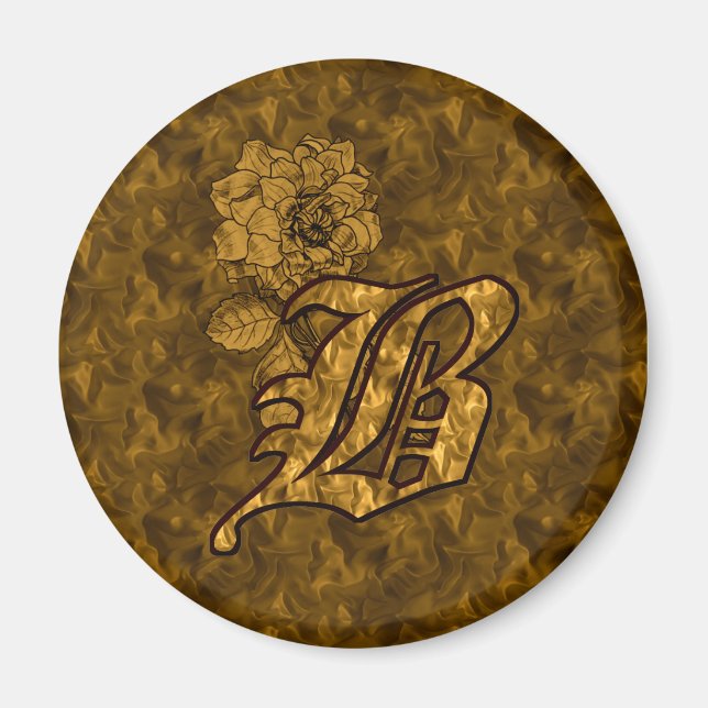 Monogram initial B Elegant guldpeonyblomma Magnet (Framsidan)