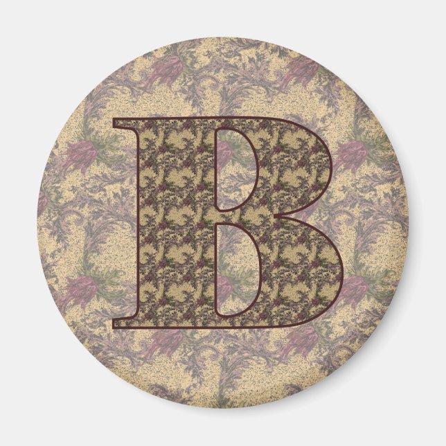 Monogram initial B Elegant Vintage Blommig Magnet (Framsidan)