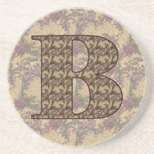 Monogram initial B Elegant Vintage Blommig Underlägg Sandsten