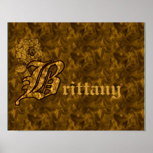 Monogram initial B Guld Peony Blomma Personlig Poster