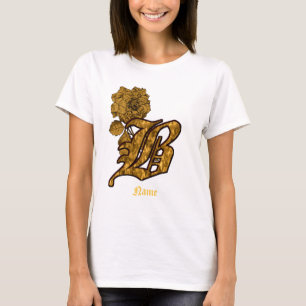 Monogram initial B Guld Peony Blomma Personlig T Shirt