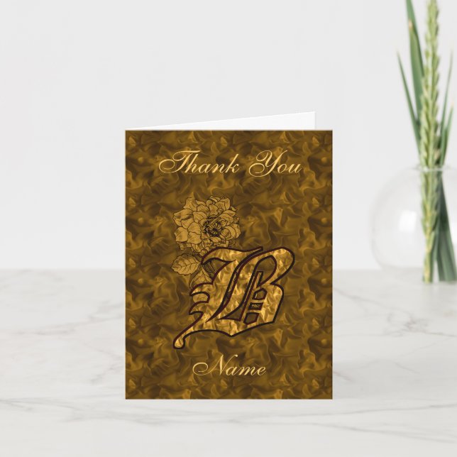 Monogram initial B guld satin peony personlig Tack Kort (Framsida)
