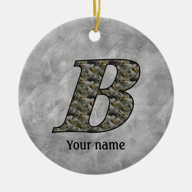 Monogram initial B hortensia blommor personlig Julgransprydnad Keramik (Framsidan)