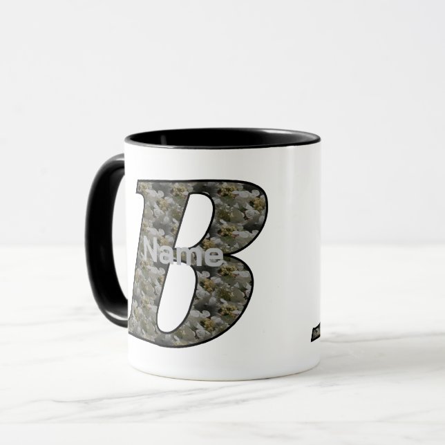 Monogram initial B Hortensia Blommor Personlig Mugg (Framsida vänster)