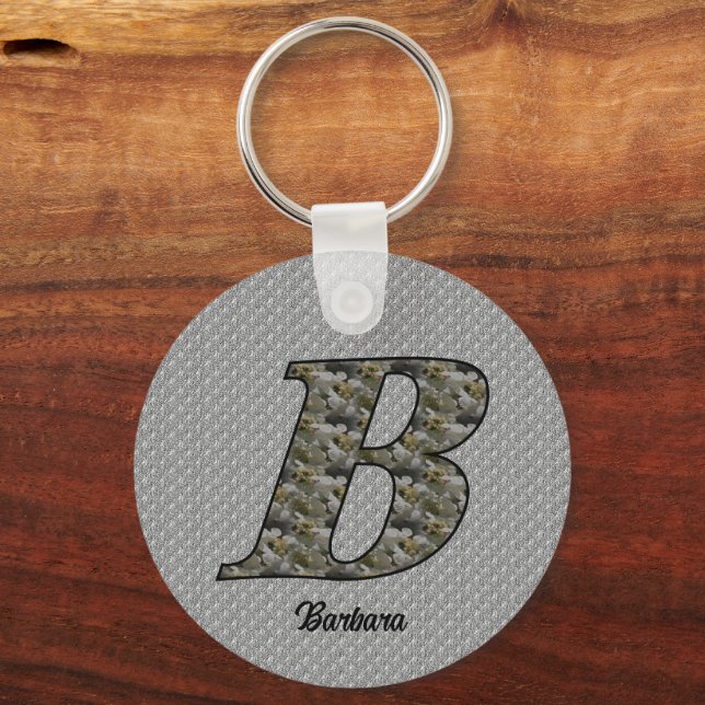 Monogram initial B hortensia blommor Personlig Nyckelring (Framsida)