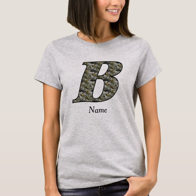 Monogram initial B hortensia blommor personlig T Shirt (Framsida)