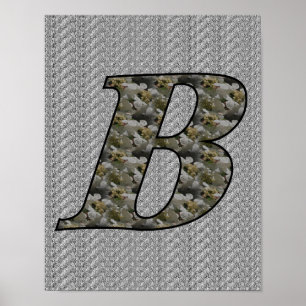 Monogram Initial B Hortensia Blommor Poster