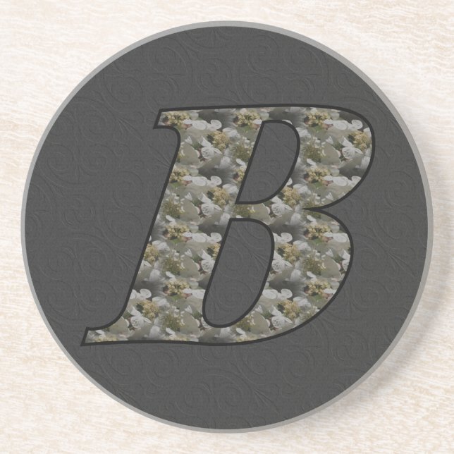 Monogram Initial B Hortensia Blommor Underlägg Sandsten (Framsidan)