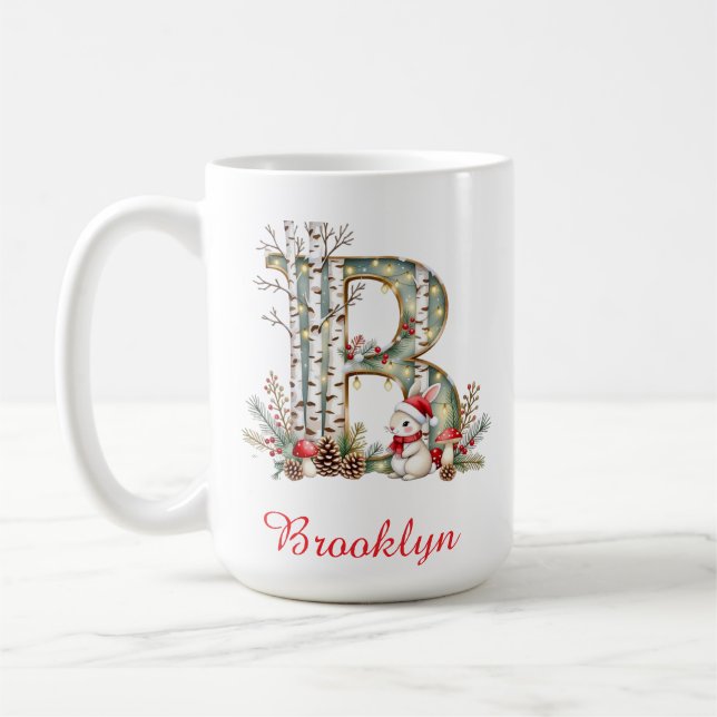 Monogram initial B kanin god jul  Kaffemugg (Vänster)