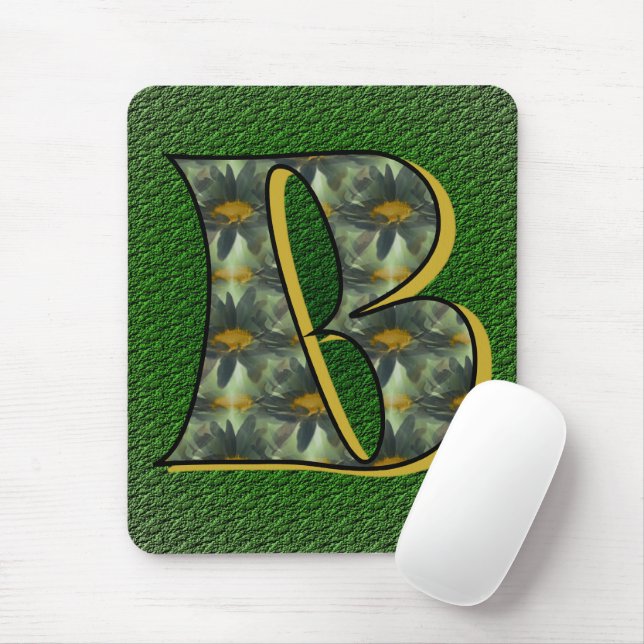 Monogram initial B Prästkragar Blommig konst Musmatta (Med mus)