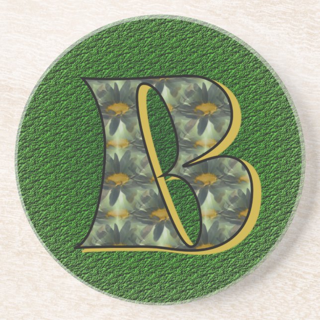 Monogram initial B Prästkragar Blommig konst Underlägg Sandsten (Framsidan)