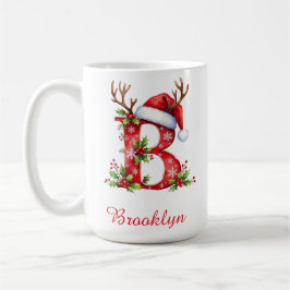 Monogram initial B Santa merry Christmas  Kaffemugg