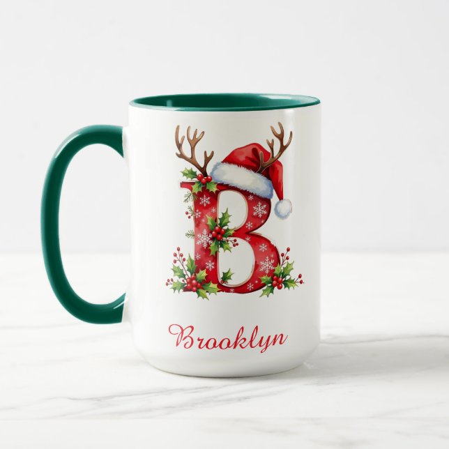 Monogram initial B Santa merry Christmas  Mugg (Vänster)