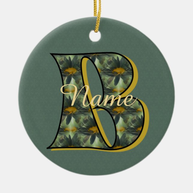 Monogram initial B Tusenskönor Blommig Personlig  Julgransprydnad Keramik (Framsidan)