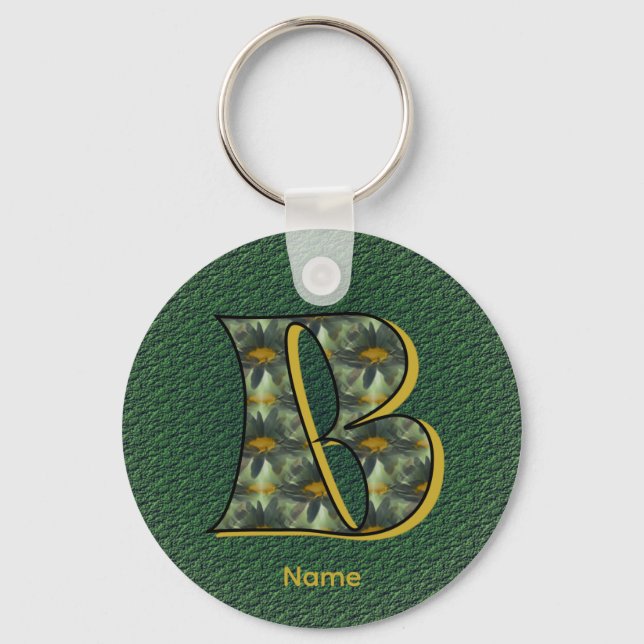 Monogram initial B tusenskönor Personlig konst Nyckelring (Framsida)