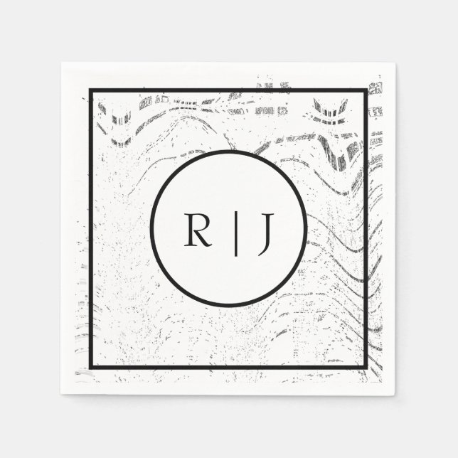 Monogram Initial Black White Abstract Cool Wedding Pappersservett (Framsidan)